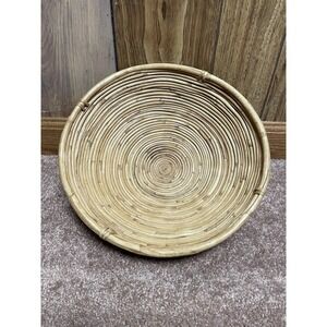 Vintage 60's Pencil Reed Italian Bamboo Rattan Bowl Basket Large 11.25" Handmade